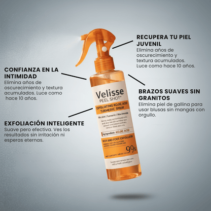 Velisse Piel Perfecta Shot - Spray exfoliante corporal con kójico y cúrcuma